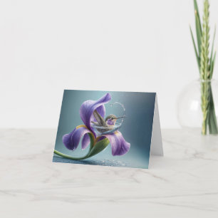 Hummingbird Bathing In An Iris Blossom Card
