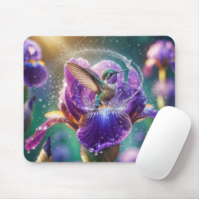 Hummingbird Bathing In an Iris Mouse Pad (With Mouse)
