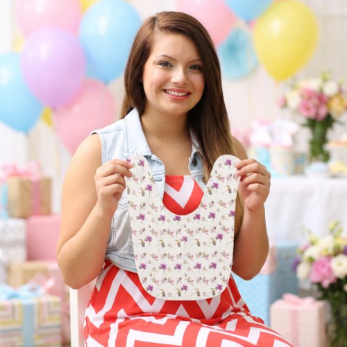 Hummingbird & Bee Floral Baby Birth Stats  Bib