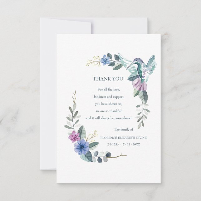 Hummingbird Bereavement Thank You Card (Front)