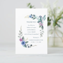 Hummingbird Bereavement Thank You Card | Zazzle