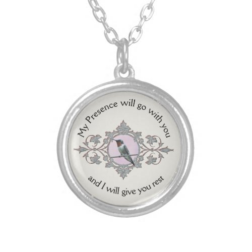 Hummingbird Bible Verse Comfort and Peace Silver Plated Necklace