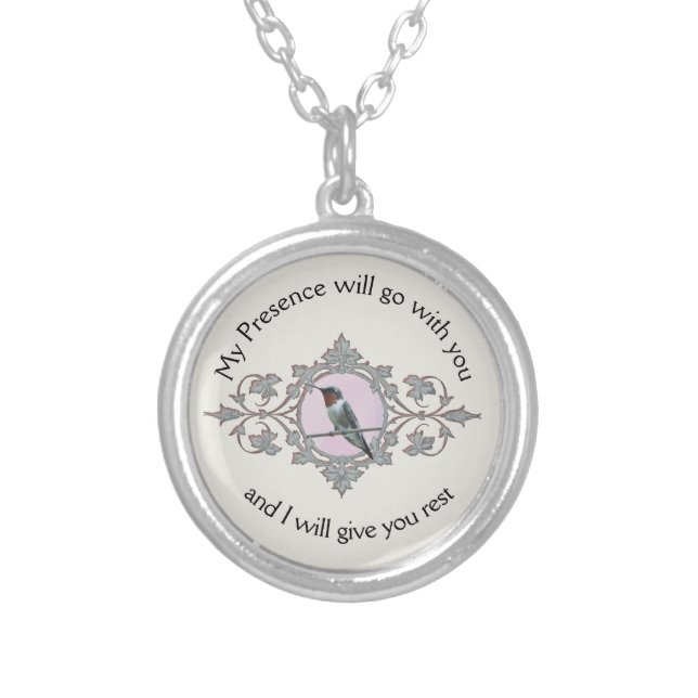 Hummingbird, Bible Verse, Comfort and Peace Silver Plated Necklace (Front)