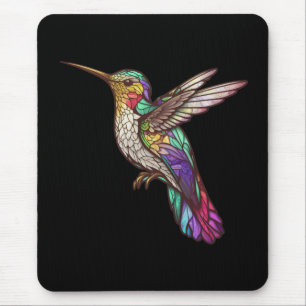 Hummingbird Bird Animal Portrait Stained Glass Art Mouse Pad