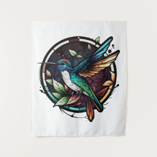 Hummingbird Bird Animal Portrait Stained Glass Art Tapestry