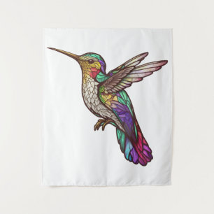 Hummingbird Bird Animal Portrait Stained Glass Art Tapestry