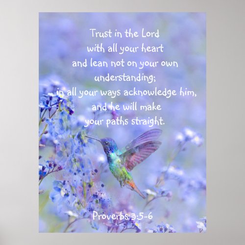 Hummingbird Bird Blue Garden Floral BibleScripture Poster