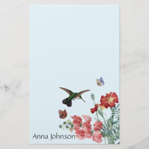 Hummingbird Bird Butterfly Flower Stationery