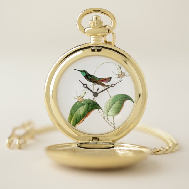 Hummingbird Bird Daisy Flowers Pocket Watch (Inside)