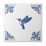 Hummingbird Bird Delft Blue and White Corners Ceramic Tile<br><div class="desc">Inspired by vintage antique Dutch Delft tiles from the 1700s, this is a modern take on the historic style. // "blue and white delft", "hummingbird bird ceramic tile", "historic antique ruby throated vintage", "tropical exotic hawaiian birds", "17th 18th century minimal woodland", "flower floral corner flourish", "navy monochrome historic decorative", "monochromatic...</div>