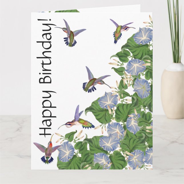 Hummingbird Bird Flower Floral B'day Greeting Card (Front)