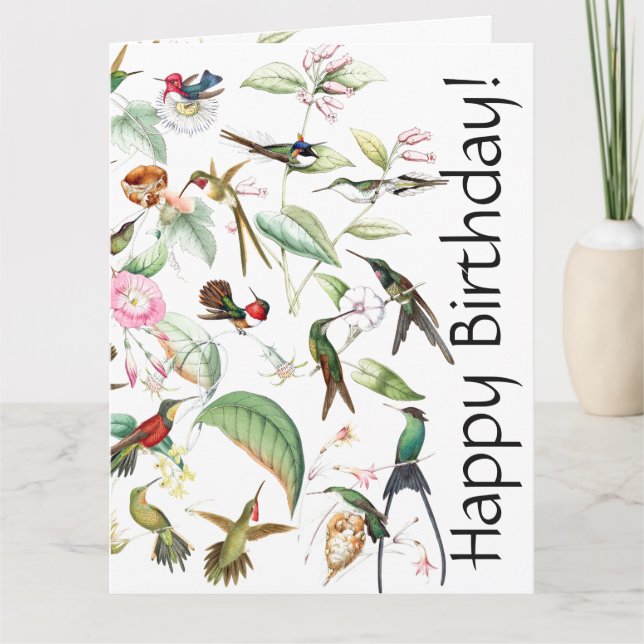 Hummingbird Bird Flower Floral B'day Greeting Card (Front)