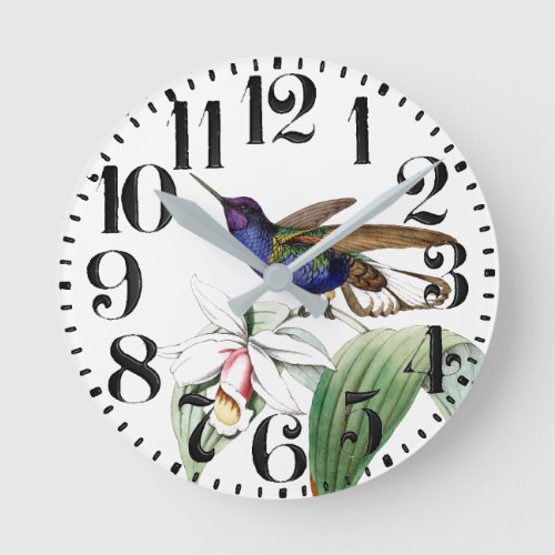 Hummingbird Bird Flowers Big Number Wall Clock
