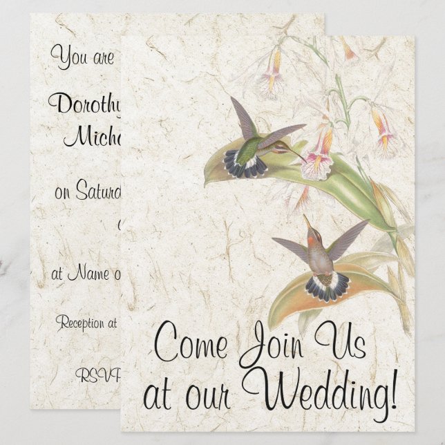 Hummingbird Bird Flowers Wedding Invitation (Front/Back)