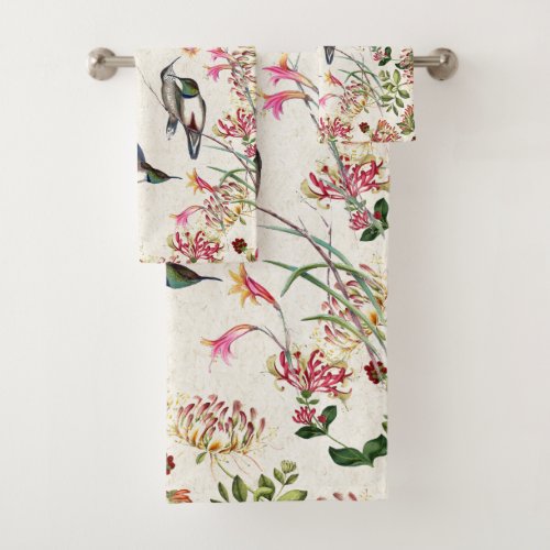 Hummingbird Bird Honeysuckle Flower Bath Towel Set