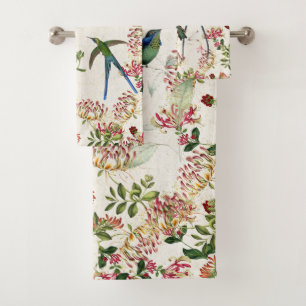 Hummingbird Bird Honeysuckle Flower Bath Towel Set