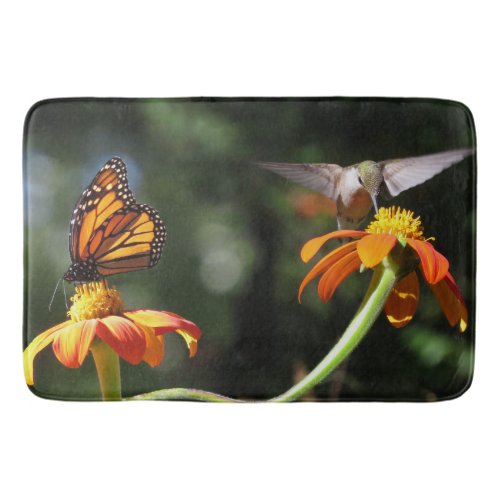 Hummingbird Bird Monarch Butterfly Flower Bathmat
