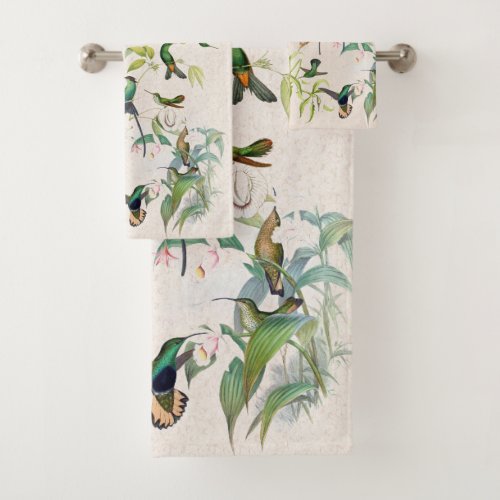 Hummingbird Bird Nest Orchid Flower Bath Towel Set