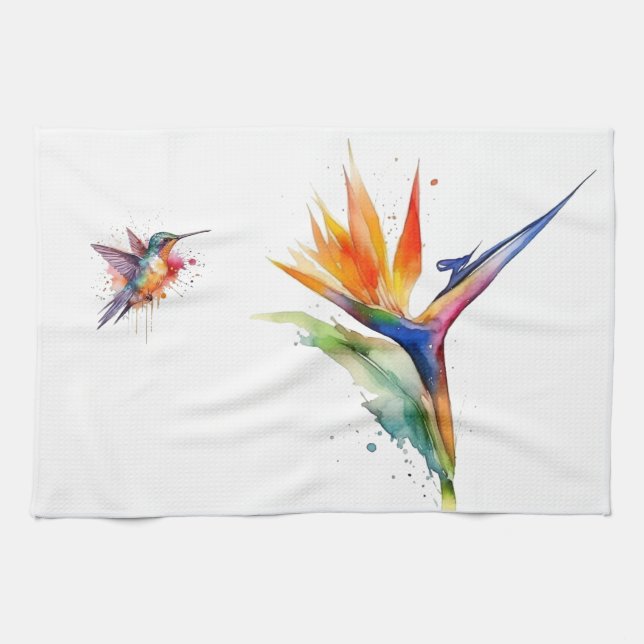 Hummingbird & Bird of Paradise Kitchen Towel (Horizontal)