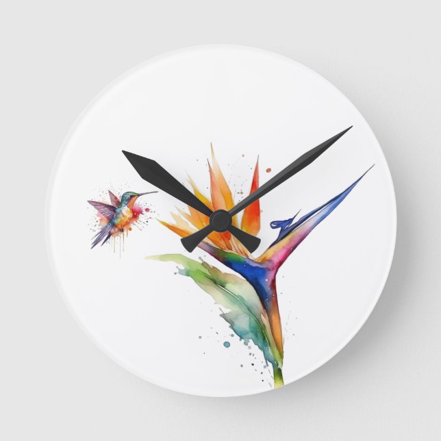 Hummingbird & Bird of Paradise Round Clock (Front)