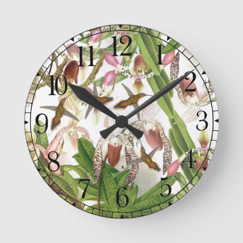 Hummingbird Bird Orchid Flower Wildlife Wall Clock