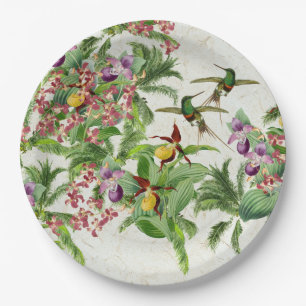 Hummingbird Bird Orchids Flowers Paper Party Plate