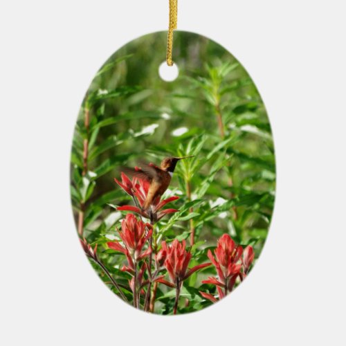 Hummingbird  bird red flower ceramic ornament