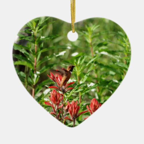 Hummingbird  bird red flower ceramic ornament