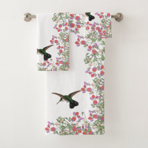 Hummingbird Bird Sweet Pea Flower Bath Towel Set