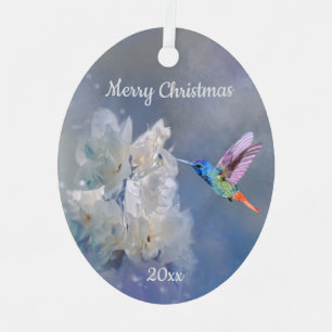 Hummingbird Bird White Garden Flower Christmas Me Metal Ornament