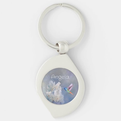 Hummingbird Bird White Garden Flower Name Keychain