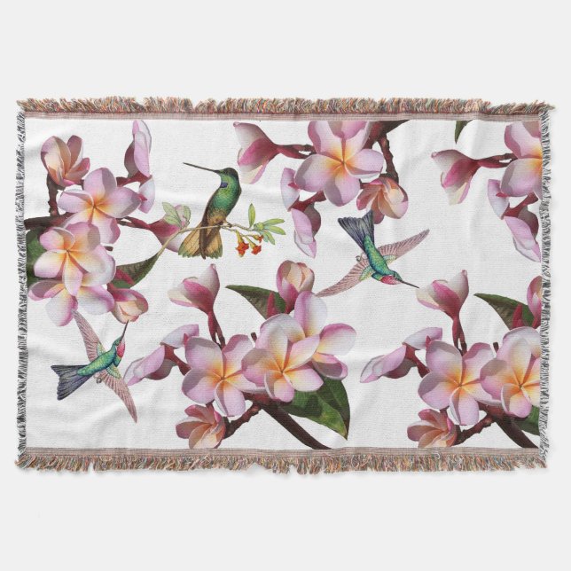 Hummingbird Bird Wildlife Plumeria Floral Throw Blanket (Front)