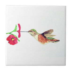 Hummingbird Bird Wildlife Watercolor Colorful Ceramic Tile