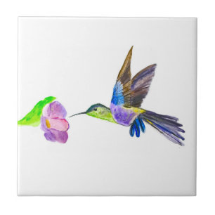 Hummingbird Bird Wildlife Watercolor Colorful Ceramic Tile