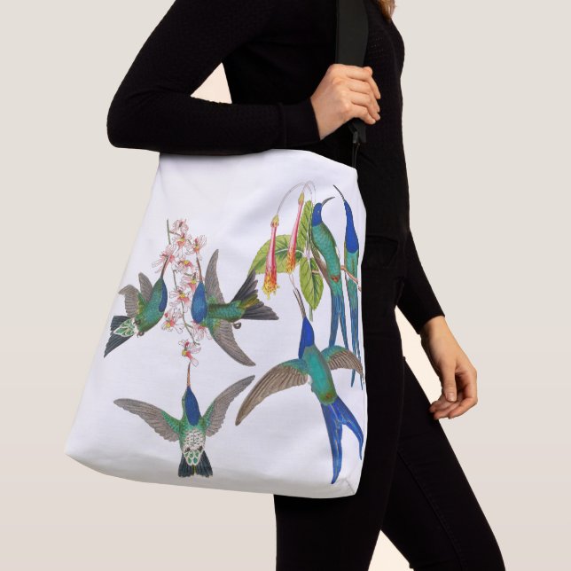 Hummingbird Birds Animal Flowers Shoulder Tote Bag (Close Up)