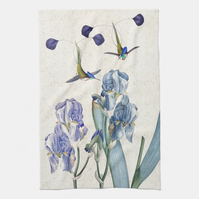 Hummingbird Birds Animal Iris Flower Kitchen Towel (Vertical)