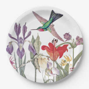 Hummingbird Birds Animals Flowers Paper Plates