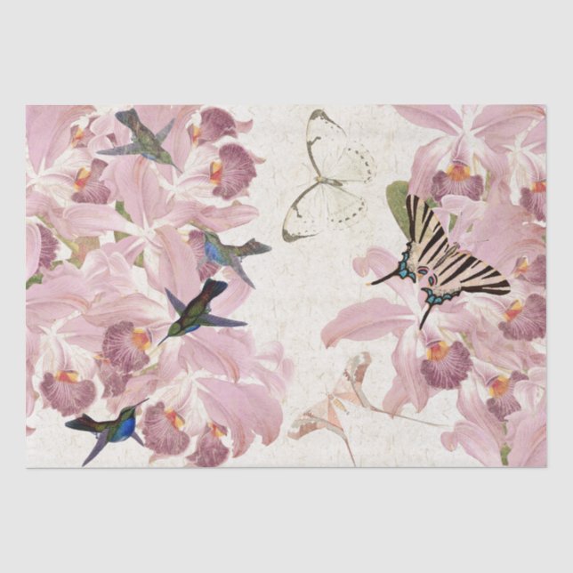 Hummingbird Birds Butterflies Floral Tissue Paper (Front)