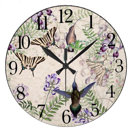 Hummingbird Birds Butterfly Floral Wall Clock | Zazzle.com