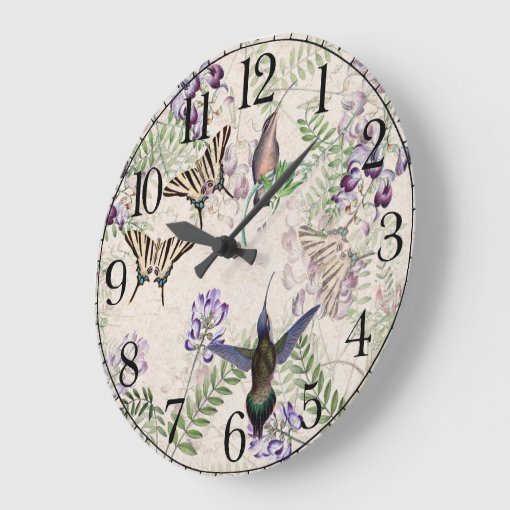 Hummingbird Birds Butterfly Floral Wall Clock | Zazzle