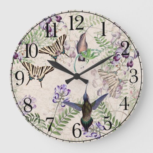 Hummingbird Birds Butterfly Floral Wall Clock