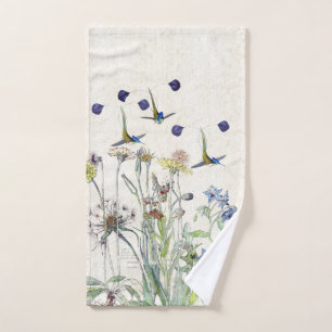 Hummingbird Birds Catsear Flowers Bath Towel Set