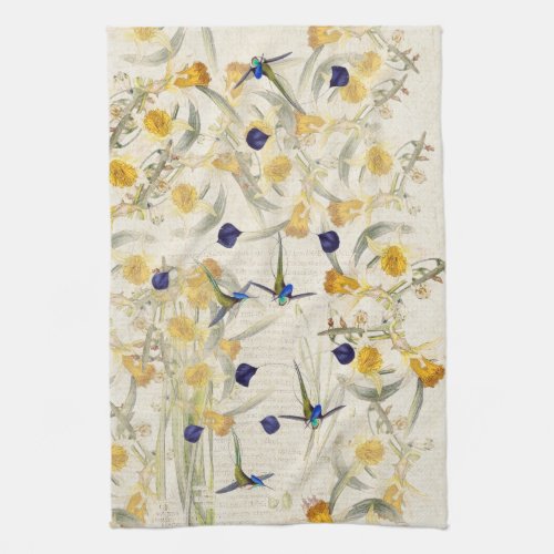 Hummingbird Birds Daffodil Flowers Kitchen Towel