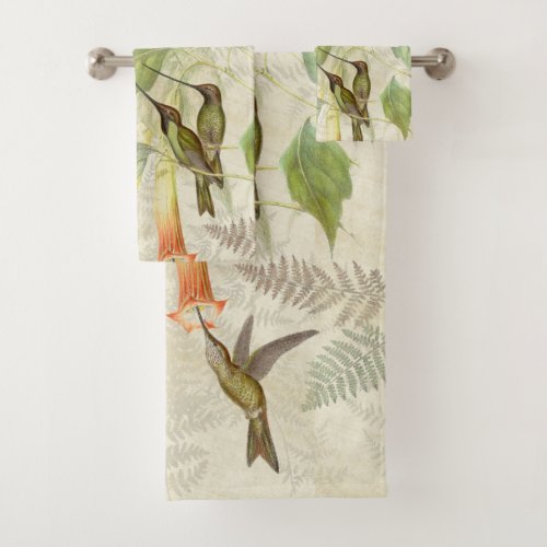 Hummingbird Birds Ferns Flowers Bath Towel Set