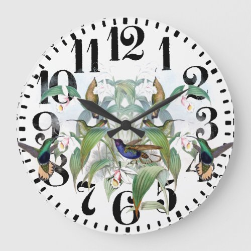 Hummingbird Birds Floral Big Number Wall Clock