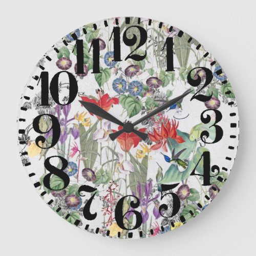Hummingbird Birds Floral Big Number Wall Clock
