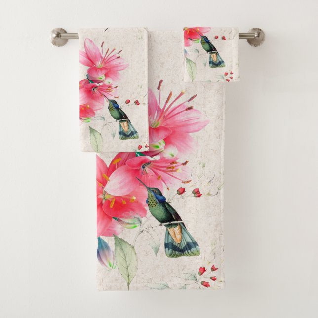 Hummingbird Birds Flowers Animals Bath Towel Set (Insitu)