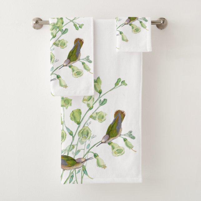 Hummingbird Birds Flowers Animals Bath Towel Set (Insitu)