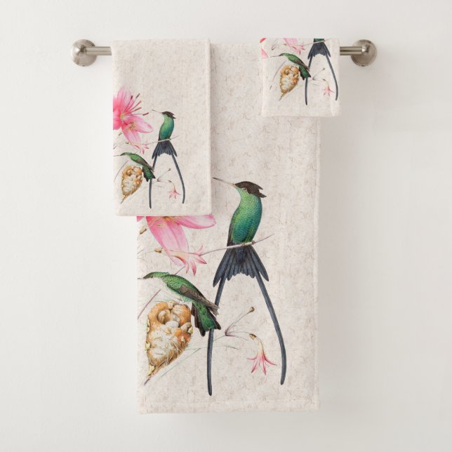 Hummingbird Birds Flowers Animals Bath Towel Set (Insitu)