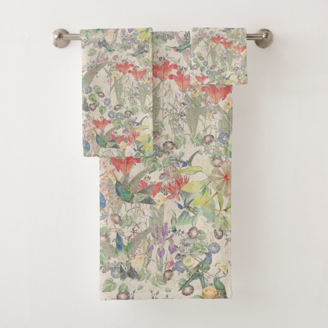 Hummingbird Birds Flowers Animals Bath Towel Set (Insitu)